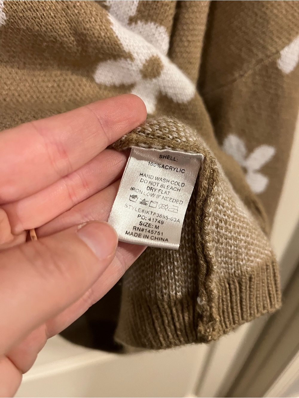 Altar'd State Floral V-Neck Sweater in Brown with White Flower Pattern - Picture 6 of 7